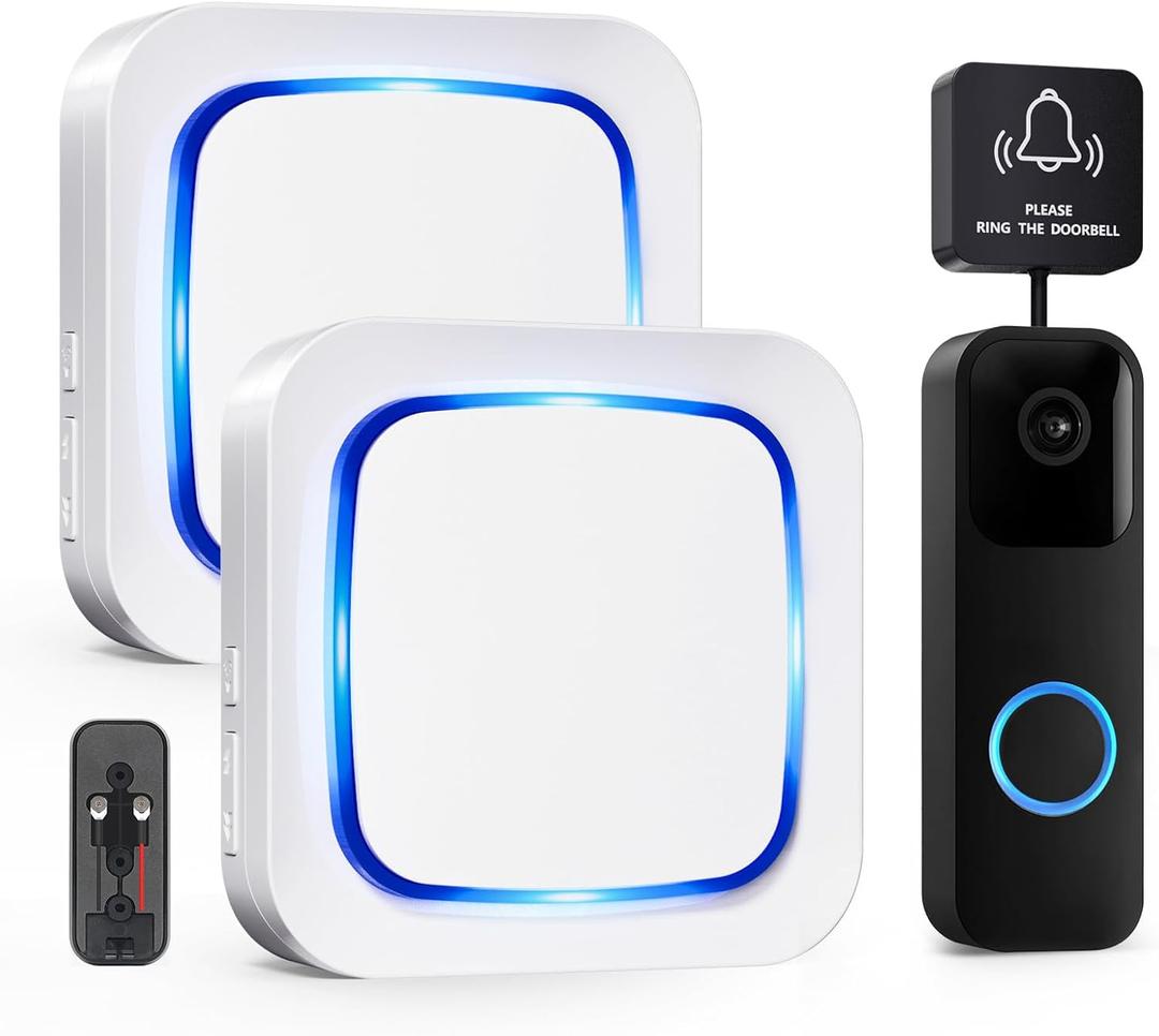 Wireless Doorbell Chime - Compatible with Blink Video Doorbell (2023 release) and Blink Video Doorbell (newest model), 58 Melodies & 5 Volume Levels (1 Video Doorbell Extender 2 Receivers (Light White)