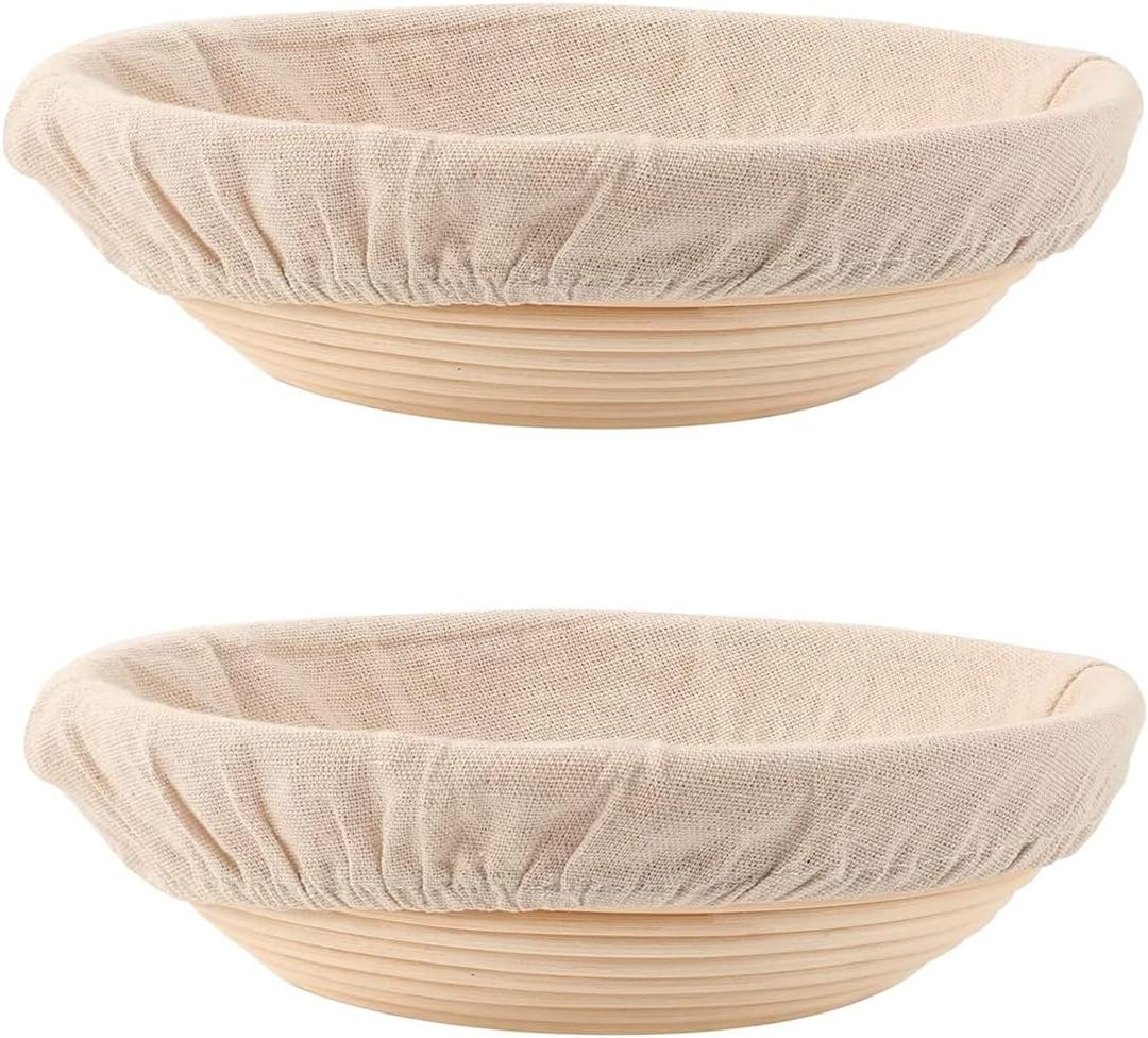 Bread Proofing Baskets Set of 2, 12 inch Round Dough Proofing Bowls w/Liners Perfect for Home Sourdough Bakers Baking