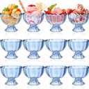 Potchen 12 Pieces Small Blue Ice Cream Bowls Glass 5 oz Sundae Glasses Dessert Cups Clear Blue Tulip Ice Cream Glasses for Trifle Salad Sundae Cake Pudding Dinner Wedding Holiday Party