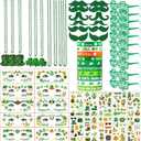 62Pcs St. Patrick's Day Accessories Party Favors Set - 10 Shamrock Glasses, 12 Green Beards, 10 Necklaces, Bracelets, Face Stickers & Tattoos - Irish Costume Decorations for Adults Kids Parade
