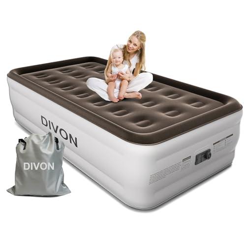DIVON Twin Air Mattress with Built in Pump Raised, 2 Min Self Inflatable Mattress, 18’’ Blow up Mattress for Adults, 330 LBS Portable Air Bed for Guest, Camping, Travel & Floor, Brown