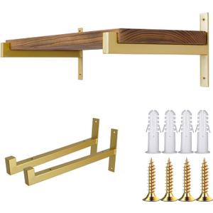 OVOV 2 Pcs Metal Shelf Brackets Heavy Duty Industrial Wall Mounted Floating Shelf Brackets (Gold) 6"