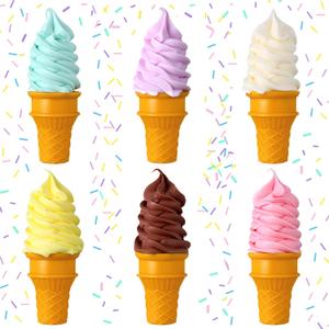 6 Pcs Simulated Ice Cream Artificial Lifelike Fake Ice Cream Cone Fake Food Model for Home Kitchen Cabinet Showcase Desk Shops Summer Display Photography Props Party Decoration
