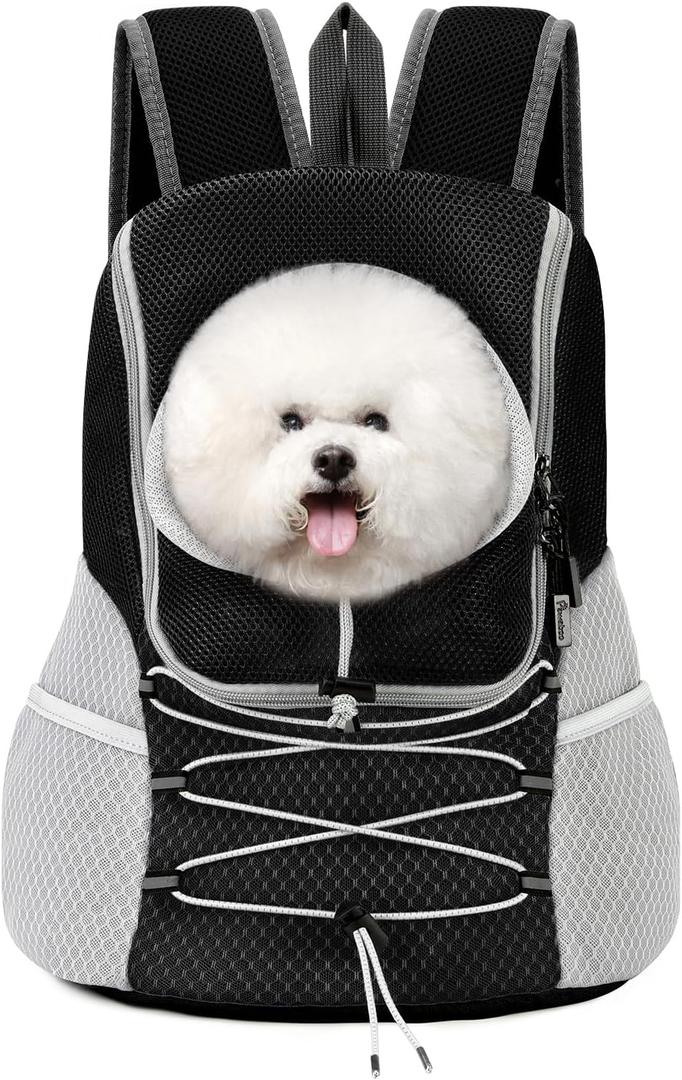 Pawaboo Pet Dog Carrier Backpack, Puppy Dog Travel Front Carrier for Small Medium Dogs Cats, Adjustable Breathable Dog Carrying Backpack with Safety Strips for Hiking, Walking, Black, Large (Up to 14 lbs)