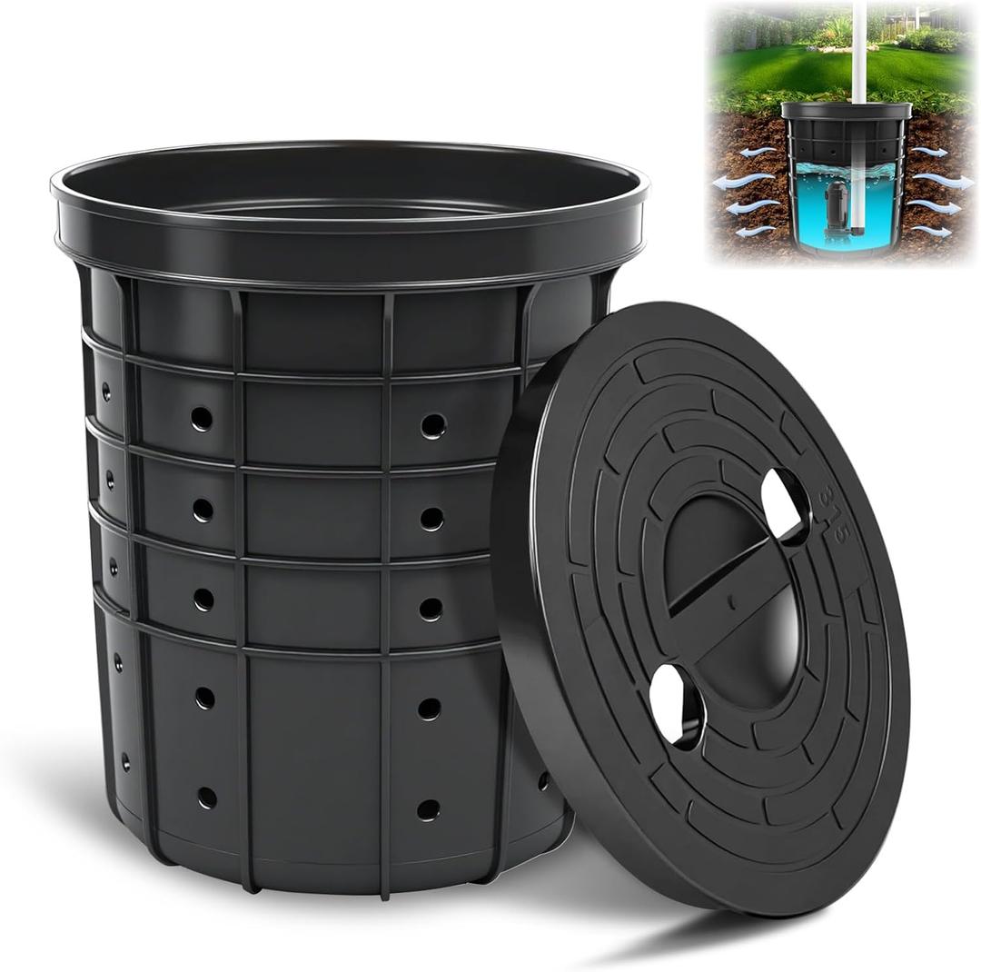 Perforated Sump Pump Basin With Lid, 13 X 11.4 X 15 Inch Sump Pump Basin With 40 Drilled Holes, Sump Basin Specifically Designed For Drainage From Crawl, Patios, Driveways Spaces, Durable
