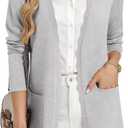 GRACE KARIN Long Cardigan Sweaters for Women Business Casual Fall Outfits | Pockets, Scalloped Placket, Open Front Long Sleeve Business Casual Outfits, Knit Teacher Outfits, Lightweight Sweater Blazer (Gray), M