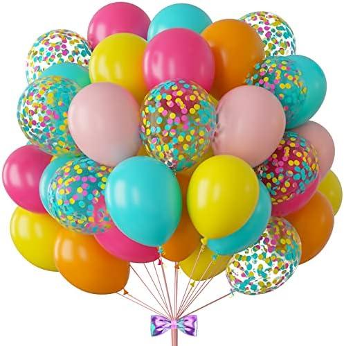 Tropical Balloons 88Pcs Arch Kit - 12 Inch Luau Party Balloons in Hot Pink, Orange, Yellow, Green & Teal for Hawaii Summer, Beach & Pool Decorations