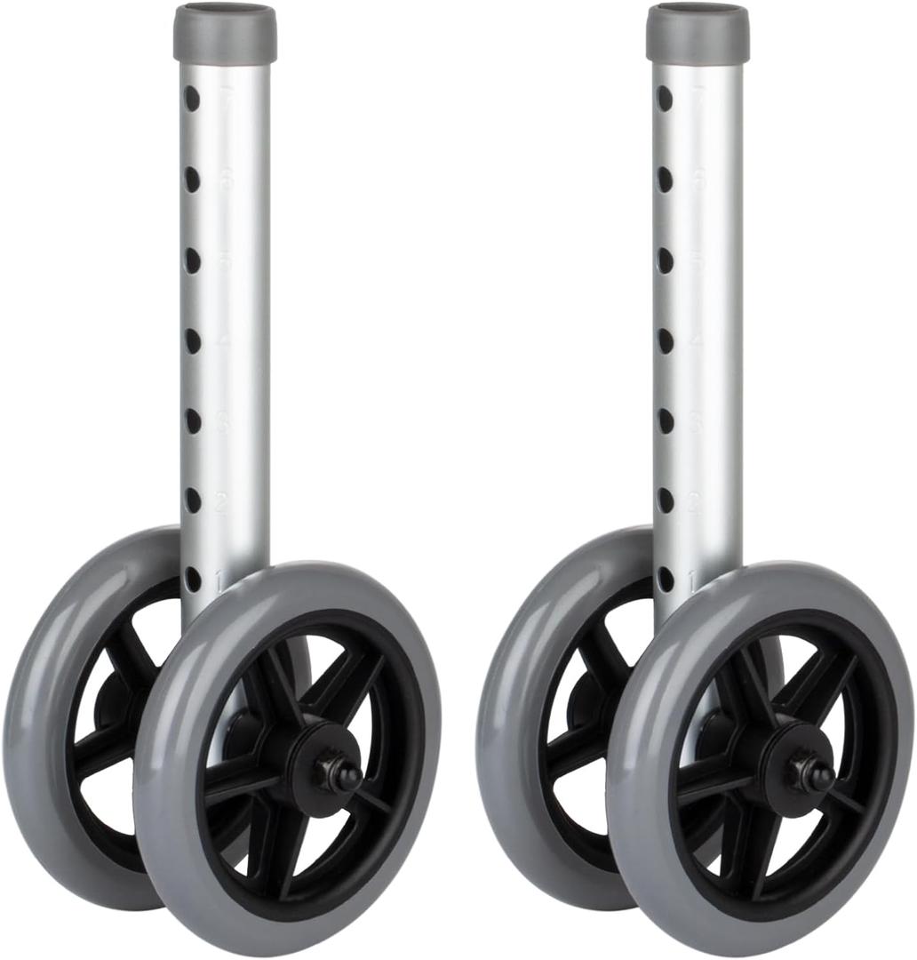 2 Pack Dual-Wheel for Walkers - 5 Inches Replacement Front Walker Wheels, All Terrain Drive Walker Wheels, Wear-Resistant PU Tires, Anti-Slip, and Durable ABS Wheel Hub, Grey