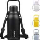 BJPKPK Insulated Water Bottle 40oz Stainless Steel Water Bottles with Handle and Cup Lid Travel Metal Thermal Flask,Black