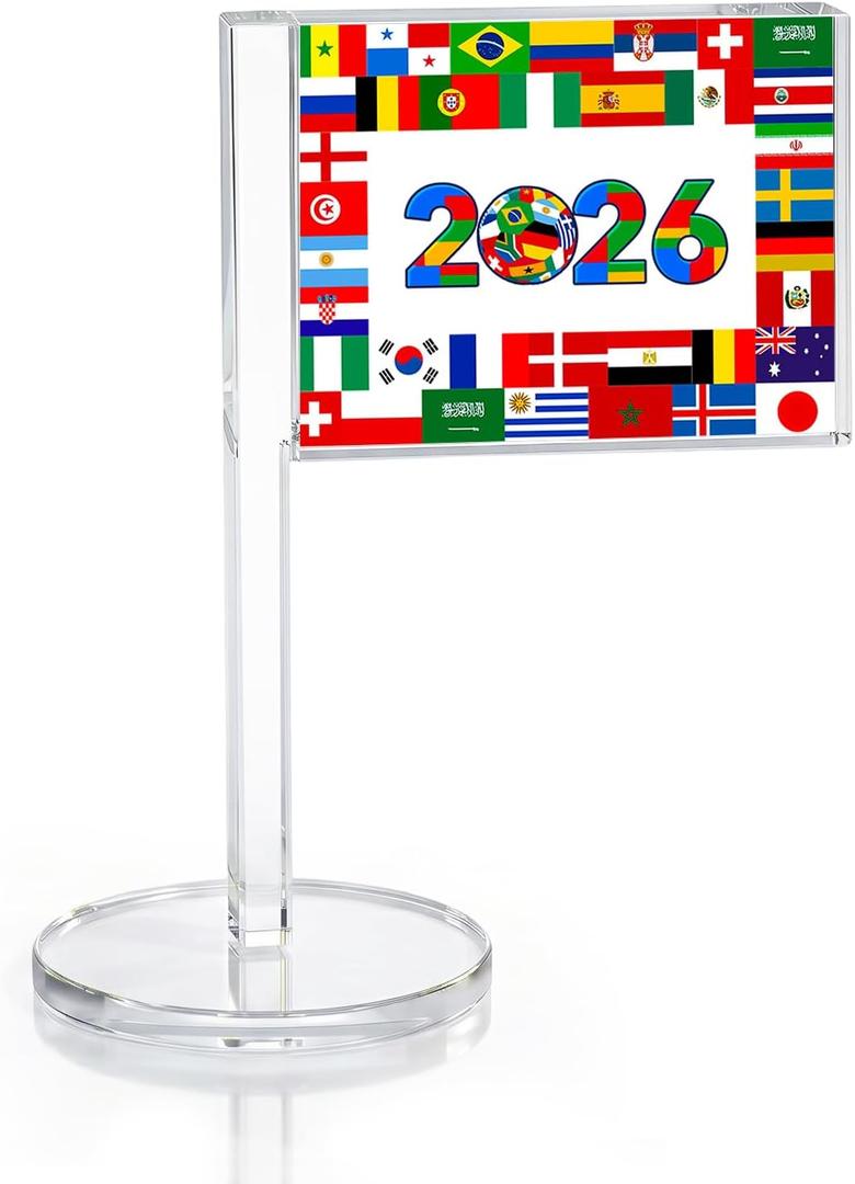 2 x World Soccer Flag Decorations 2026, Soccer Tournament Countries Small Flag Acrylic Sign, International Festival Merchandise Accessories for Desk Table Fan Gathering Events Decor