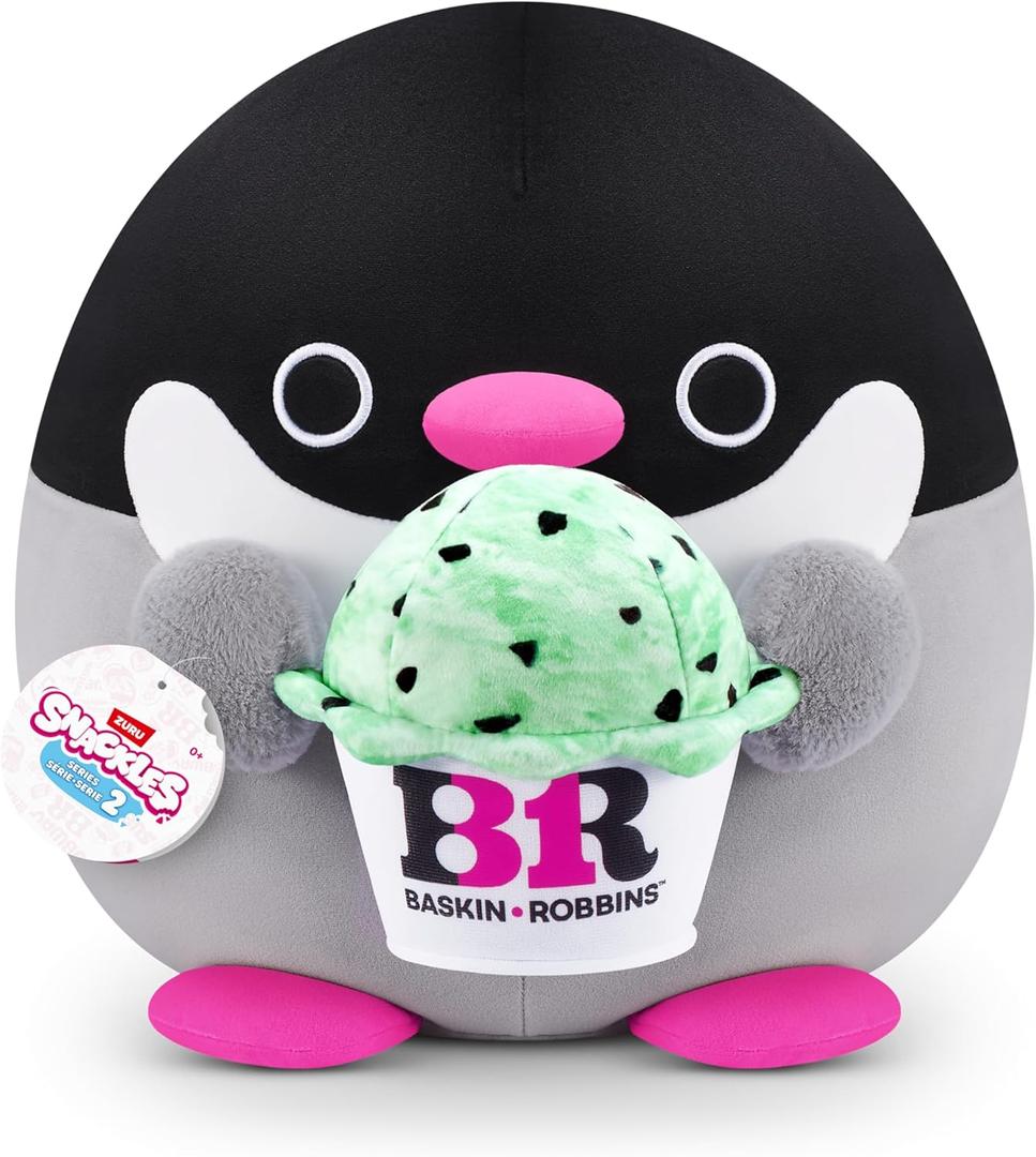 Snackles Series 2 Penguin & Baskin-Robbin 16 Inch Plush by ZURU, Ultra Soft Plush, Collectible Plush with Real Licensed Brands, Stuffed Animal, Giftable