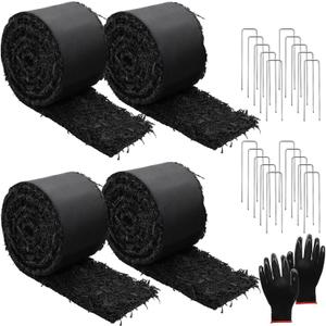 4 Pcs Rubber Mulch for Landscaping Garden Mulch Black Roll Rubber Mulch Mat Natural-Looking Edging Border Cuttable Reduced Weed Growth Organic Soil Fertilizer Bed Liner for Garden 10 Ft Long Each 2025