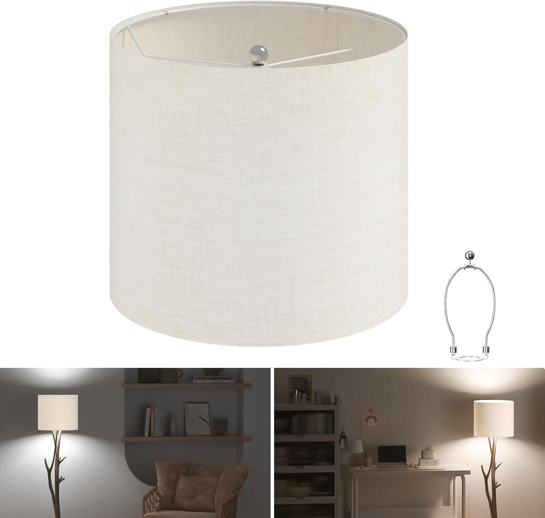 Lamp Shades, Drum Lampshades 11.8" Top x 11.8" Bottom x 10.2" High(Spider), Modern Medium Lamp Shade for Table Lamp & Bedside Lamp, Natural Linen - Lampshades Replacement (Beige, 1 Pack)
