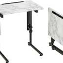 TV Tray, Folding TV Dinner Table, Adjustable Small C-Shaped End Tray for Eating, Foldable Slide Under Couch Side Table for Recliner, Living Room, Bedroom, No Assembly Required(White Marble)