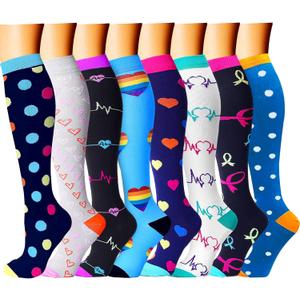 CHARMKING Compression Socks for Women & Men Circulation (8 Pairs) 15-20 mmHg is Best Support for Athletic Running,Hiking (Large-X-Large, 01 Navy/Gray/Black/Blue/Black)