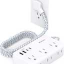 Power Strip Extension Cord - 6 Outlets and 4 USB (2 USB C), 5Ft Braided Cord with Ultra Thin Flat Plug, Wall Mount, Overload Protection, Compact for Travel, Cruise Ship, and Dorm Room Essentials (5 FT, White)