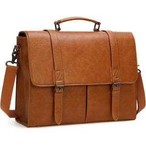 RAINSMORE Messenger Bag for Men 15.6 Inch Vintage Leather Briefcase Waterproof Laptop Bag Large Satchel Shoulder Bag Office Work Business College Computer Bag, Brown