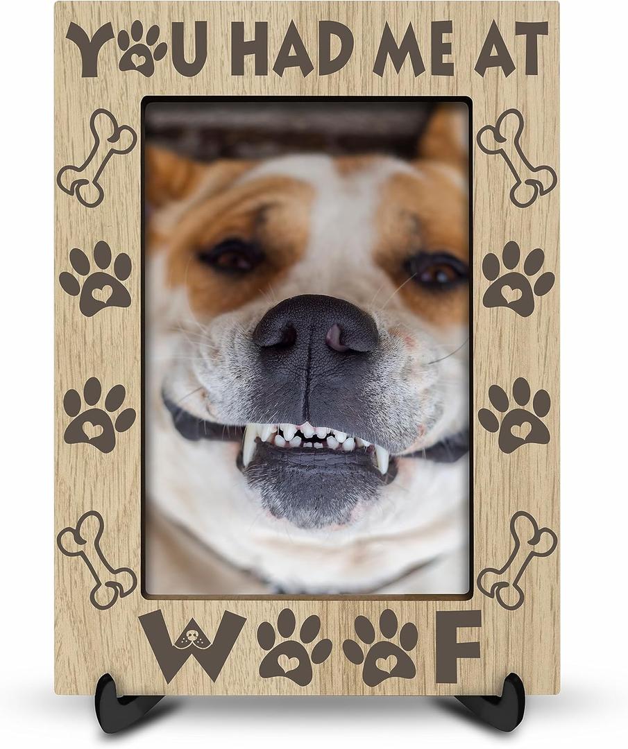 Wood Picture Frame - You Had Me At Woof - 4x6 Vertical Dog Paw Print, Puppy Theme, Pet Memory Photo Frame, Gifts For Dog Lover-XK-A01