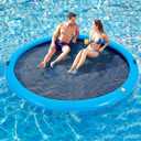 10FT Round Inflatable Floating Dock, Sunchill Float Ring, Water Hammock Tanning Pool Floats with Woven Fabric, Manual Pump for Quick Inflate/Deflate, Fits 2-8, Ideal for Lakes, Oceans, 10FT
