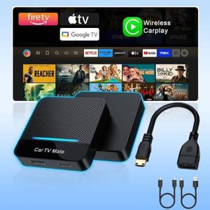 Car TV Mate-HDMl Multimedia Adapter for Fire T V Stick/Google T V Sticks/Game Consoles/Screen Throwers,2 in 1 Carplay TV Adapter with HDMI and USBC Port for iPhone,Convert Wired to Wireless Car Play