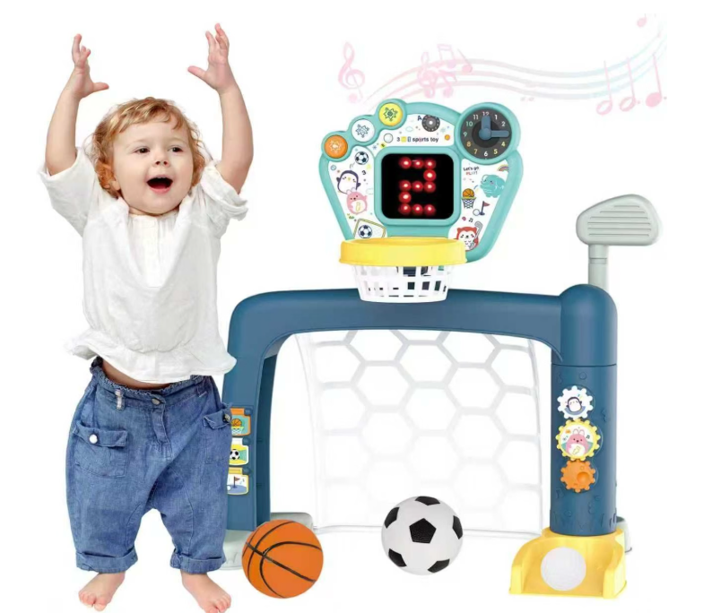 2026 Updated 4 in 1 Adjustable Basketball Hoop Soccer Goal for Toddlers 1-3,Kids Sports Toys with Golf Toy, LED Scoreboard, Music & Educational Games,Indoor & Outdoor Baby Activity Center