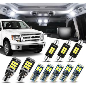 Auto Dynasty 10 Pieces 12V 5500K Interior Car Dome Map Cargo License Plate LED Light Bulbs Kit Compatible with Ford F-150 2009-2014, Pure White