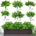 Fake Outdoor Plants, Faux Leaves Artificial Greenery Outdoor Artificial Plants uv Resistant 12 Bunches Fake Plant for Front Porch Outdoors Patio Hanging planters Garden Window Box Decor