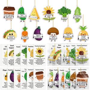 Threehoney 24 Set Valentine Coworker Gift Acrylic Vegetable Fruit Hanging Ornament for Valentines Office Exchange with Funny Support Card Thank You Gift for Employee Team Nurse Teacher