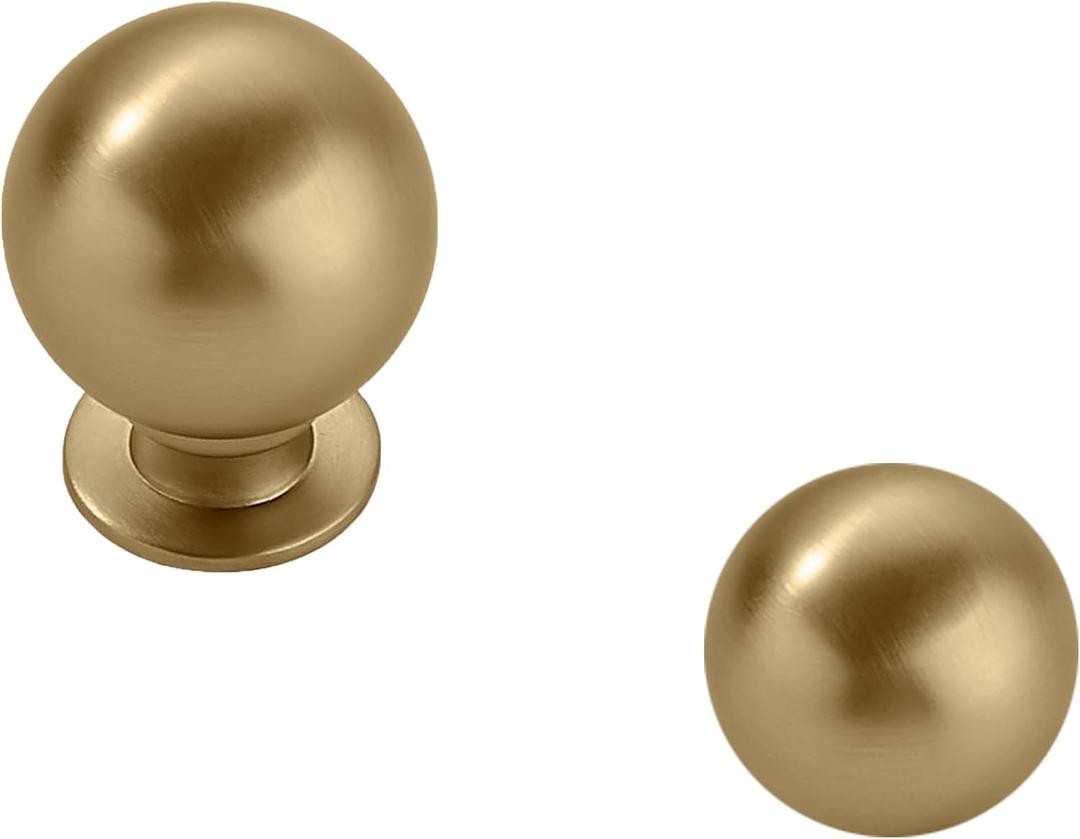 khtmeware 10 Pack 1 Inch Brushed Gold Cabinet Knobs Brushed Brass Small Ball Kitchen Cabinet Hardware Drawer Knobs Pulls for Drawers x 4