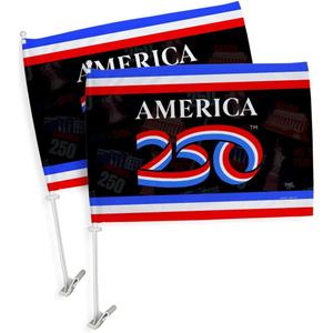 America 250th Flag For Car Post Outdoor 2 PCS Pack Official Licensed Independence Day Bandera Para Carros Poster United States Sign For Cars Window Decor USA 250 Years Anniversary Merchandise
