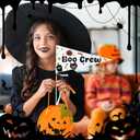 24 Set DIY Halloween Stick Flags 6.2" x 12.4" Paper Pennant Flags with Ribbons Include 24 Ghost Boo Pennant Flags 24 Flat Bamboo Stick 120 Ribbons for Halloween Boo Basket Decoration