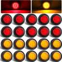 Partswcgg 20Pcs 2" Inch Round Led Trailer Marker Lights 9LED, 10 Amber+10 Red 2" Red Round 9LED LED Indicator Side Clearance Lights Markers Flush Mount w/2 Prong Plug Grommet Pigtails IP67 Waterproof