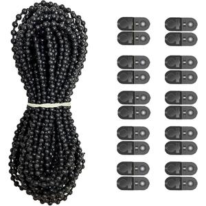 Plastic 10 Meters Blinds Beaded Chain Cord - Vertical Roman Roller Shade Blind Ball Chain Repair with 10 pcs Connector Clips Thickened Version (Black)