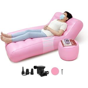 AOSSA BBL Chair After Surgery, Inflatable Sofa Bed for Sleeping, BBL Mattress with Hole, Inflatable Couch with Ottoman, Blow Up Lounge Chair, BBL Post Surgery Kit for Butt Support (Pink), 66 x 38 x 15 inches