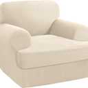 PrinceDeco 2 Pieces Armchair Slipcover Stretch Couch Covers for T Cushion Chair Slipcovers Soft Arm Chiar Cover Furniture Covers with 1 Individual T Shape Seat Covers Width Up to 40", Natural