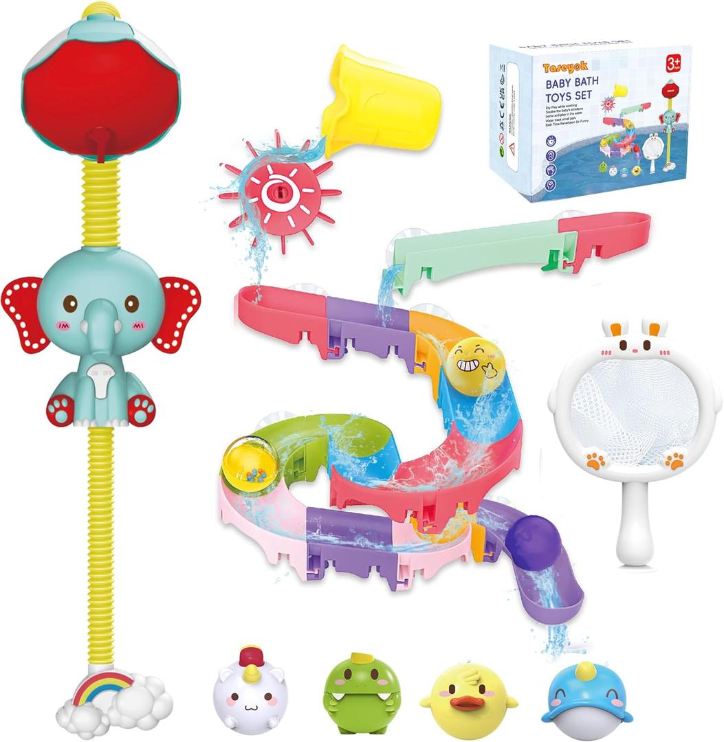 taseyok Toddler Bath Toys, Baby Bathtub Toys with Elephant Shower Sprays and Slide Track, Fishing Floating Animals Toys, Creative Shower Toys Christmas Birthday Gifts for Boys and Girls