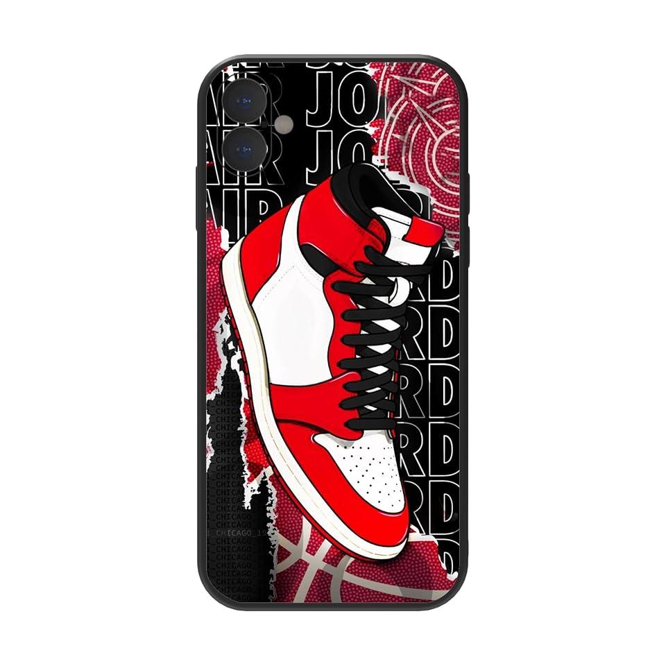 OUWPVWFJ Compatible with iPhone 16 Stylish Black Phone Case with Red and White Basketball Sneaker Design for Boys and Men - Full Lens Coverage for Ultimate Protection