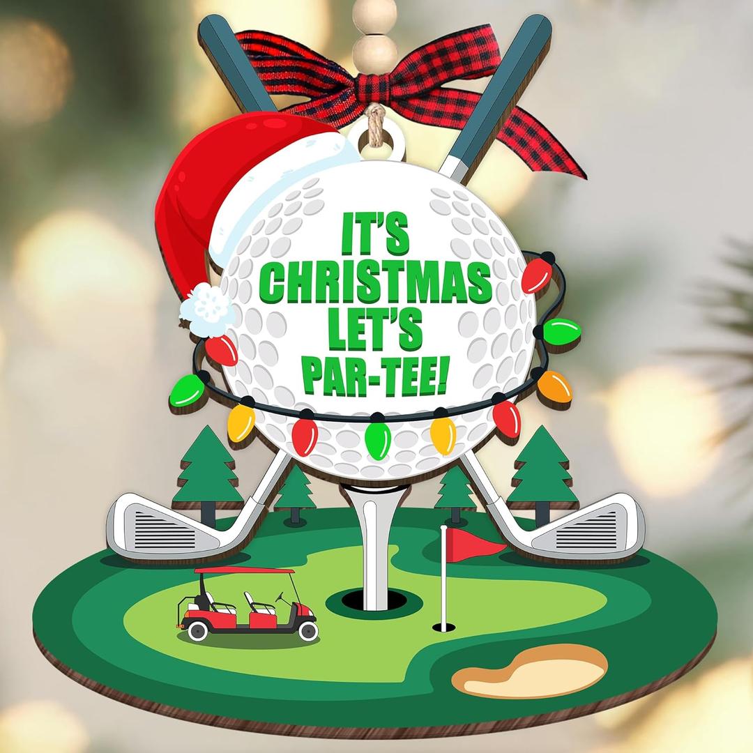 3 x HEXMOZ Golf Christmas Ornaments 2025 - Christmas Golf Gifts for Men - Golfing Gifts for Golfers, Players, Fans - Cool Sports Present Ideas, Holiday Tree Decorations - Wood Xmas Ornaments (Golf Let's Par Tee)