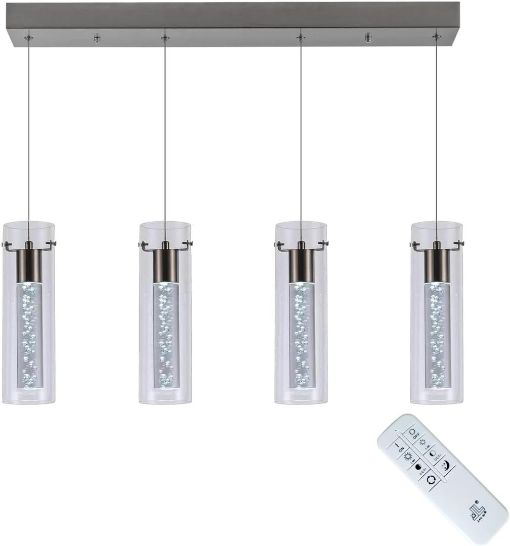 Pendant Lights Kitchen Island with Remote, 3000K-6000K Dimmable LED Brushed Nickel Pendant Light Fixtures, Modern Kitchen Pendant Lighting Over Island for Dining Room & Bar Counter