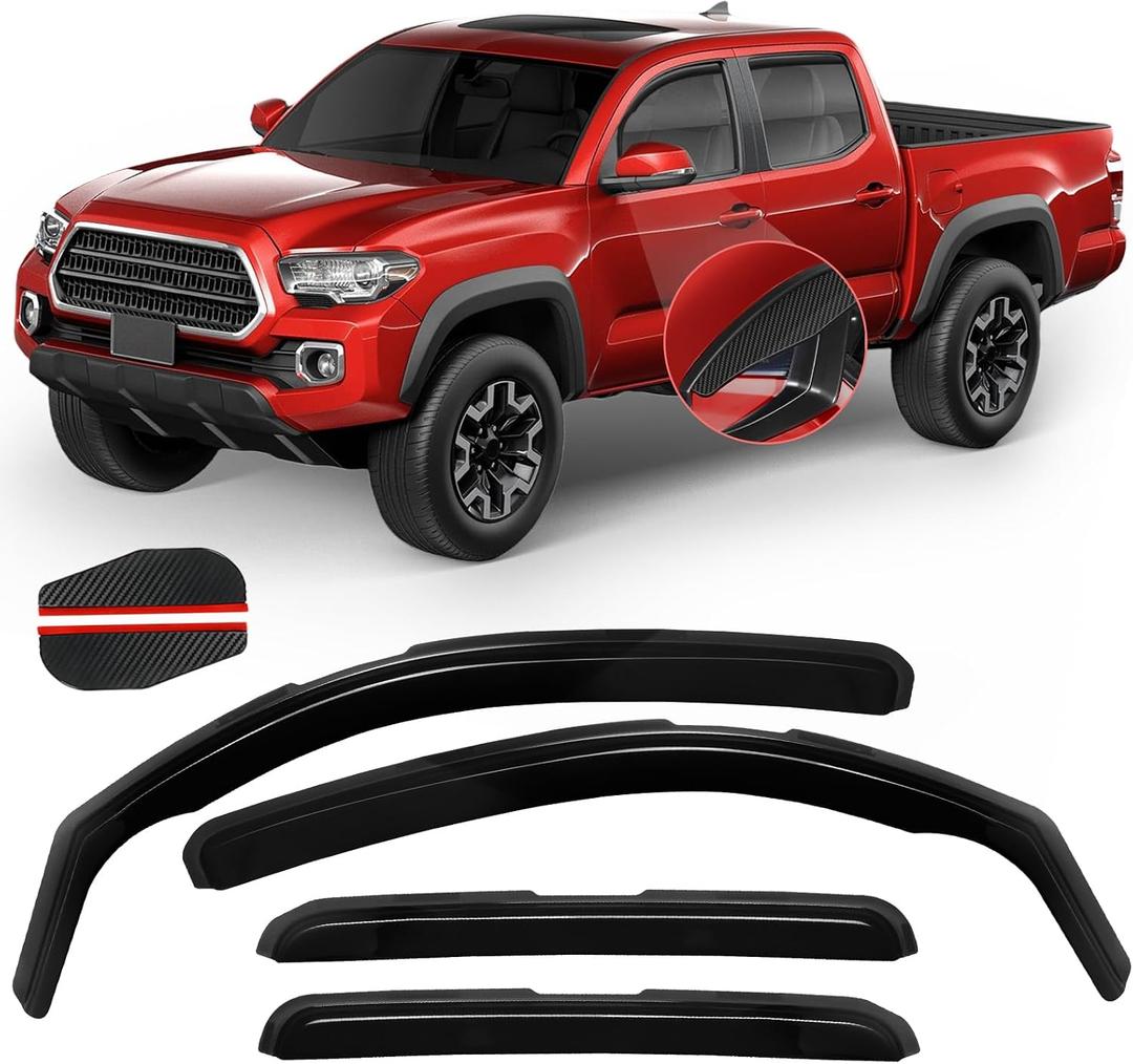 4PCS in Channel Rain Guards for Tacoma 2005-2015 Double Cab, Durable Side Wind Deflectors, Vent Window Visors Shades Shield, 2006 2007 2008 2009 2010 2011 2012 2013 2014