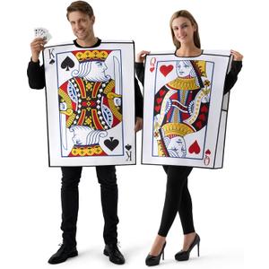 Spooktacular Creations 2 Pcs Adult Couple King & Queen Playing Card Costume for Halloween Costume Cosplay Party, Trick or Treating White
