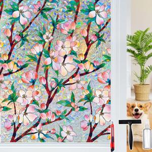 Rainbow Window Privacy Film Decorative Window Sticker, 3D Static Stained Glass Cling Tint for Home Heat Control Non-Adhesive, 35.4 x 78.7 inches