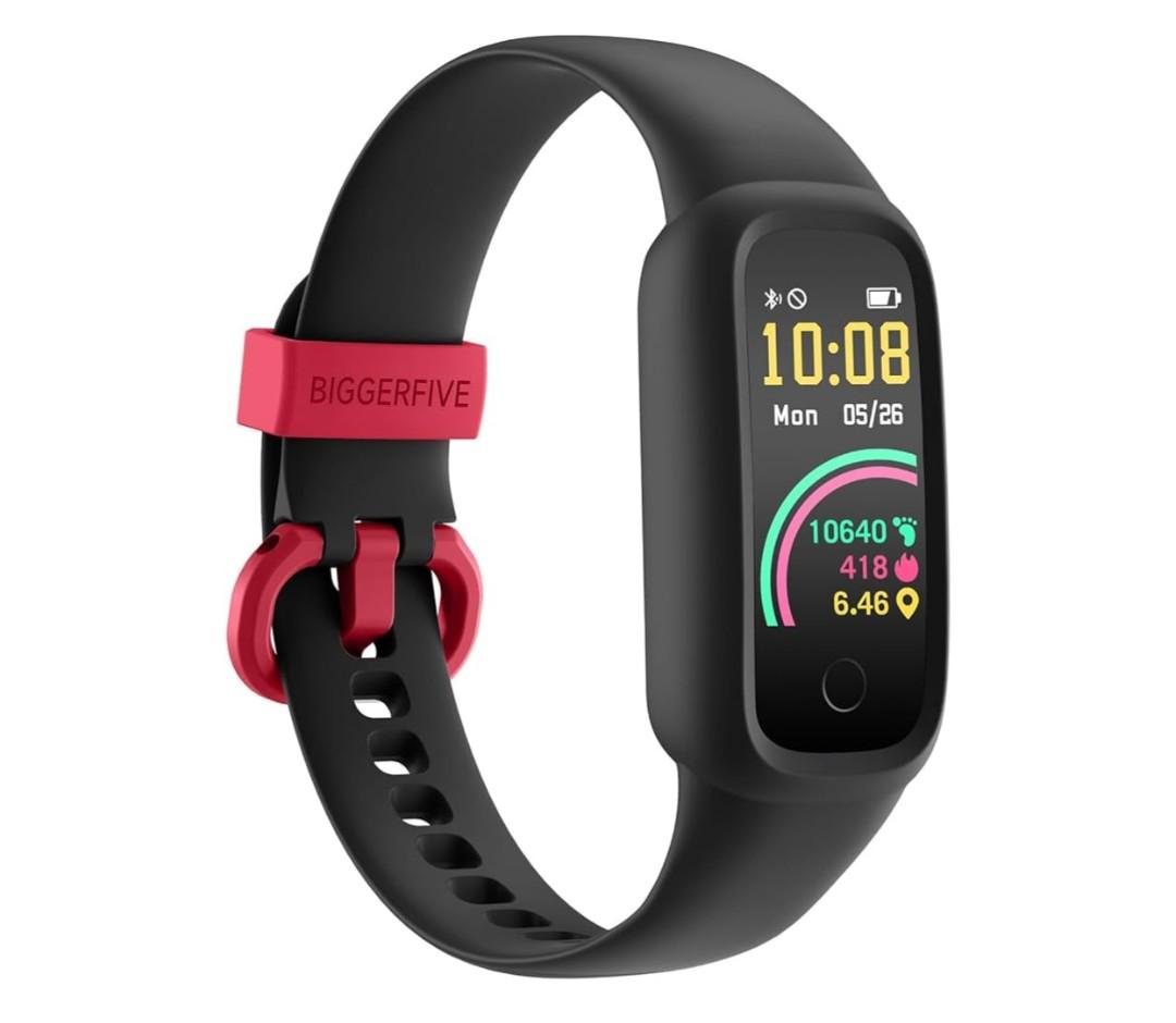 BIGGERFIVE Vigor 2 L Kids Fitness Tracker Watch for Boys Girls Ages 5-15, Activity Tracker, Heart Rate Sleep Monitor, IP68 Waterproof, Pedometer, Calorie Step Counter Watch, Black