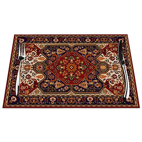 Turkish Placemats Set of 4, Oriental Turkish Carpet Art Pattern Placemats Heat Resistant for Dining Table Non-Slip 18x12 Inches Pm-014