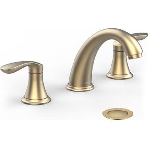 Bathroom Sink Faucet, Faucet for Bathroom Sink, Widespread Brushed Gold Bathroom Faucet 3 Hole with Stainless Steel Pop Up Drain and cUPC Lead-Free Hose - (Brushed Gold) (8 inch 1 pack)