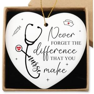Nurse Gifts for Women Hanging Ornament Nursing Week Gifts for Rn LPN NP Appreciation Graduation Retirement Birthday Nursing Ideas Gift Christmas Tree Ceramic Heart Keepsake, Pack Of 2