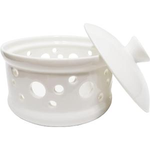 Garlic Keeper with Lid,Ceramic Garlic Storage Container for Counter,White