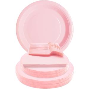Pink Party Supplies Set Include Pink Birthday Paper Plates and Napkins for Party Women(Severs 25 Guests)