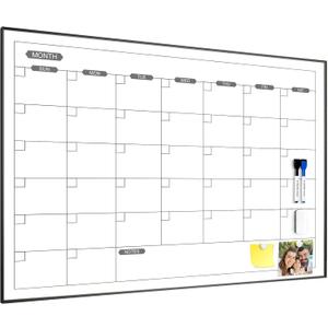 ARCOBIS Dry Erase Calendar for Wall, 36" x 24" Magnetic Monthly White Board Calendar Dry Erase, Hanging Whiteboard Planner for School, Home, Office, Black Frame
