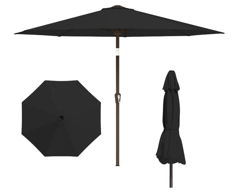 11FT Patio Umbrella, Outdoor Umbrella with with 8 Sturdy Fiberglass Ribs,Market Table Umbrella with Push Button Tilt and Crank,Suit for Backyard,Garden,Pool,Deck, Black